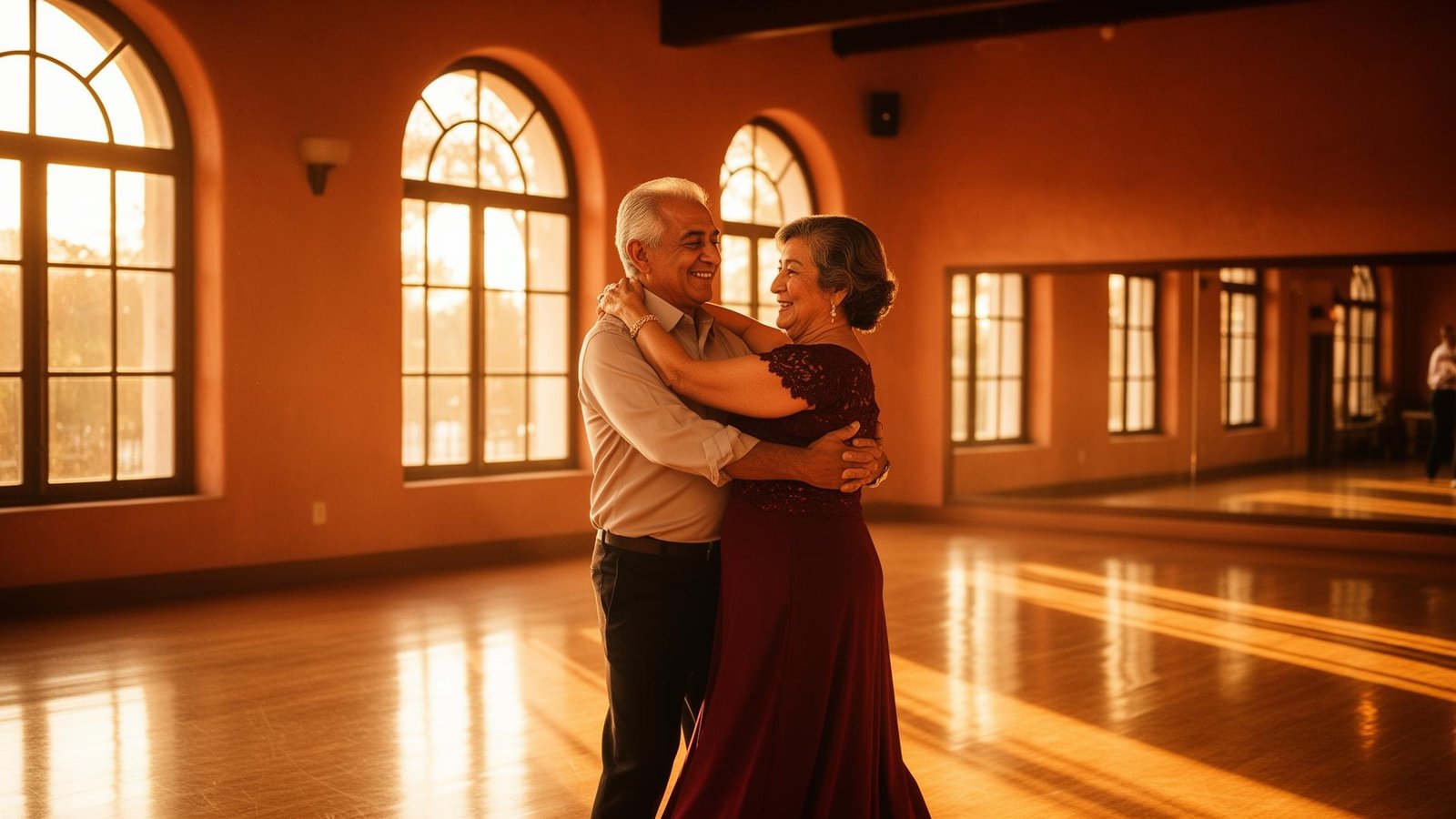 A couple ballroom dancing at River City Dance Studio in San Antonio